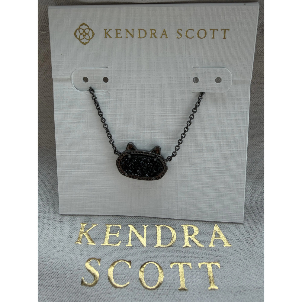 Kendra Scott Elisa Cat Pendant Necklace Black Drusy Gunmetal